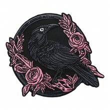 1pc Dark Crow Floral Iron-On Embroidery Patch - Gothic Halloween Embroidered Crow Applique, Suitable For Holes, Clothes, Jeans, Hats, Backpacks, Etc. - A - View 11