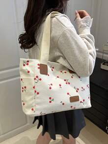 大容量帆布學院風休閒托特包 購物袋 多功能單肩包 升級版帆布包 - 白色 - 查看 6