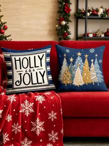 1/4pcs New Christmas Pattern Pillowcase, Christmas-Themed Throw Pillow Cover, Decorative Pillow Cover, Square Pillowcase, Christmas Decoration, Suitable For Living Room, Sofa, And Bedroom Party Decor, Pillow Insert Not Included 18x18 Inches - Multicolor - View 7