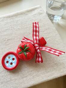 2pcs Button Tomato Plaid Bow Hair Clips, Sweet Girl Side Bangs Clip, Cute Versatile Alligator Hair Clips,Claw Clips - Multicolor - View 3