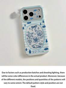 Blue Striped Ocean Shell & Conch Summer Vacation Fresh Style Creative Phone Case - Compatible With Apple 17 Pro Max Air 16 15 14 13 12 11 Pro Max Plus 14/15/16pro Niche 17pm Glossy Phone Protective Cover - Multicolor - View 4