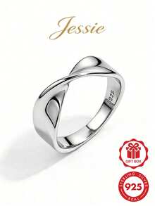 Jessie Jewelry 1pc Elegant & Fashionable Exquisite 925 Sterling Silver Infinity Mobius Loop Design Wide Band Ring, Suitable For Dating, Party, Daily Wear, Great Gift For Women - Silver - View 1