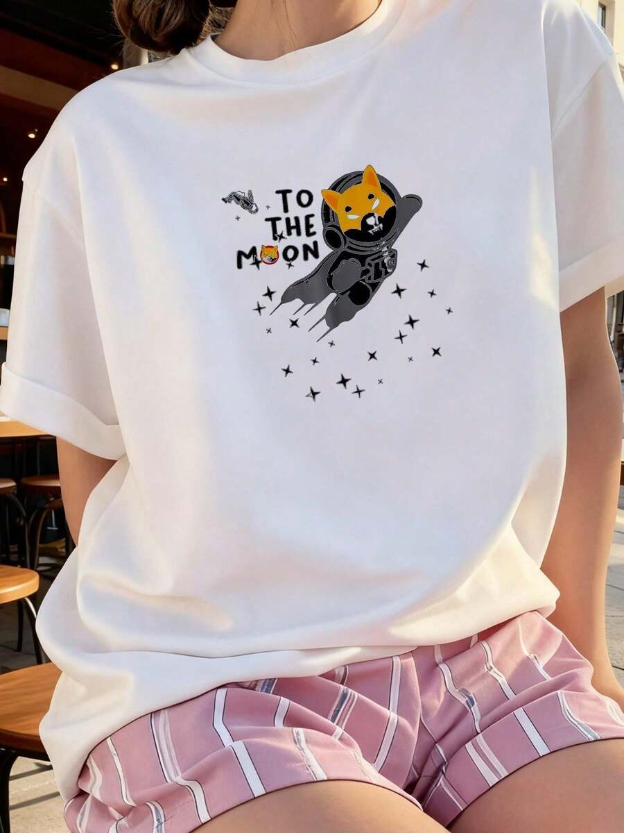 Funny Shiba-Inu T-Shirt With Cryptocurrency Reaching The Moon - White 7 - View 1