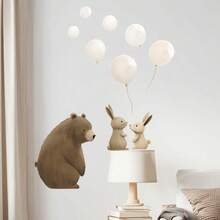 1set Bear, Rabbit, And Balloon Wall Stickers, Self-Adhesive Paper, Suitable For Home Decoration, Room Decoration, Wall Decoration, Made Of Waterproof PVC Material, Removable - Self-adhesive - View 4