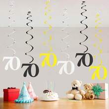 4 Conjuntos Decoração Pendente Espiral Preto e Dourado para Aniversário, Suprimentos de Decoração para Festa de Aniversário de 16/18/21/30/40/50/60/70/80 Anos - multicolorido - Visão 25