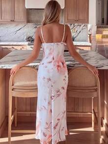 French Romantic Style Pink And White Floral Camisole Nightgown, Perfect For Loungewear And Pajamas - Multicolor - View 2