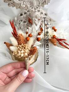 1/2/4/6/12件組人造迷你花束，適用於居家桌面中心裝飾、派對蛋糕裝飾、新郎與伴郎人造胸花，波希米亞風男士復古婚禮舞會裝飾，送給伴娘團的禮物 - 橘色 - 查看 3
