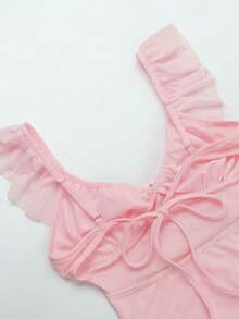 Autumn Minimalist Sexy Hot Girl Sexy Ruffled Lace-Up Slim Stretch Dress, Dates, Gatherings, Parties, Travel, Vacation, Beach - 粉色 - 查看 9