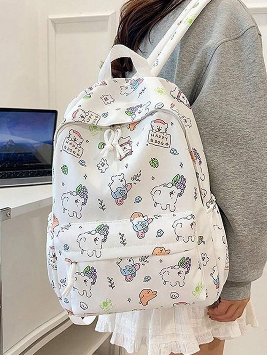 6件/1件 青少年女孩軟彈印花帆布後背包,多色馬卡龍配色,附側邊口袋,休閒校園風,春夏大容量日常上學旅行便攜收納後背包,學校用品 - 多款 - 查看 1