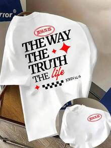 Men's Double-Sided Pure Cotton T-Shirt, Printed With Biblical Motifs, Soft And Breathable For All Seasons, Y2K Style, Urban Fashion Clothing, Moisture-Wicking And - 白色 - 查看 1
