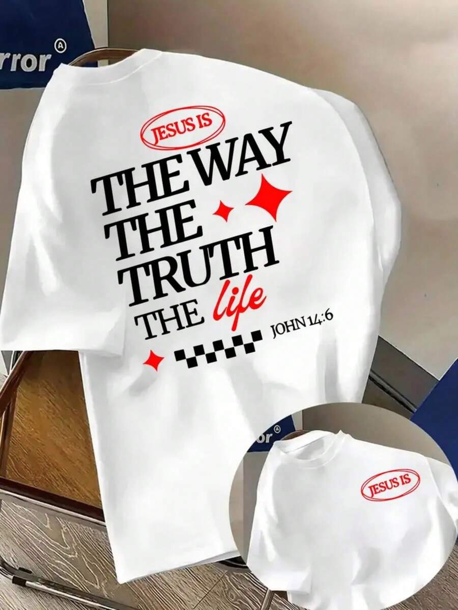 Men's Double-Sided Pure Cotton T-Shirt, Printed With Biblical Motifs, Soft And Breathable For All Seasons, Y2K Style, Urban Fashion Clothing, Moisture-Wicking And - 白色 - 查看 1