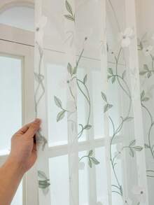 1 pieza Cortina de tul transparente con base blanca y bordado de flores pequeñas en color verde claro, estilo floral francés pastoral fresco, de poliéster semitransparente con dobladillo ondulado rectangular, cortina decorativa de gasa que filtra la luz, filtra la luz suavemente, ligera y brumosa para decoración de ventanas, adecuada para dormitorio, sala de estar, ventana mirador, decoración suave, escena del hogar pastoral fresca y curativa, uso en todas las estaciones - Verde - Ver 6