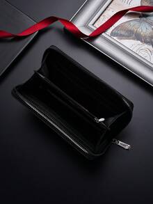 SHABILI 1pc Solid Color PU Large Capacity Zipper Business Wallet Clutch Phone Bag For Men, Commuting, Student, Daily Use - Black - View 4