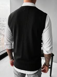 GRDR Men's V-Neck Cardigan Vest Button-Up Sweater Jacket, Fine Knit Fabric, Casual Outerwear Layering Piece, Knit Cardigan Top - Black - View 10