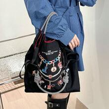Women Shoulder Bags - Black Chain, Large Size - View 3