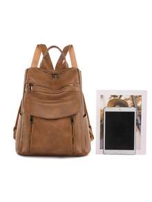LECEY 1pc Large Capacity Fashion Minimalist Patchwork Women's Backpack Suitable For Travel And Daily Use - Brown - View 6