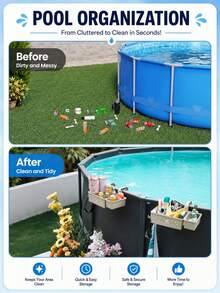 1 Set Upgraded Poolside Storage Basket With Cup Holder, Large Capacity Ground Pool Storage Rack, Hanging Poolside Storage Bag, Suitable For Drinks, Towels, Sunscreen, Goggles, Phone And Swimming Accessories - Multiple Styles - View 2