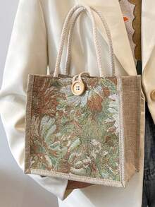 1PC Student Korean Style Handbag Women Fashion Linen Lunch Bag Japanese Canvas - Multicolor - View 12