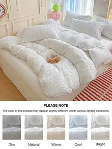 2/3pcs White Leopard Print Cut-Out Tufted Duvet Cover Set, Minimalist Solid Color Modern Style Polyester Duvet Cover And Pillowcase Bedding Set Suitable For All Seasons, Soft And Breathable Ins Style Decorative Duvet Cover Suitable For Bedroom, Guest Room, Dorm, Machine Washable, Twin/ Full/ Queen/ King (1 Duvet Cover + 1/2 Pillowcases, No Fillers Included) - White - View 6