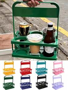 6-Slot Foldable Beverage Tray, 6-Cup Foldable Drink Holder, Portable Cup Storage Rack, Rotating Cup Organizer, Picnic Outdoor Camping Beverage Storage, Practical Party Accessory, Valentine's Day, 2026 World Cup - Multicolor - View 2