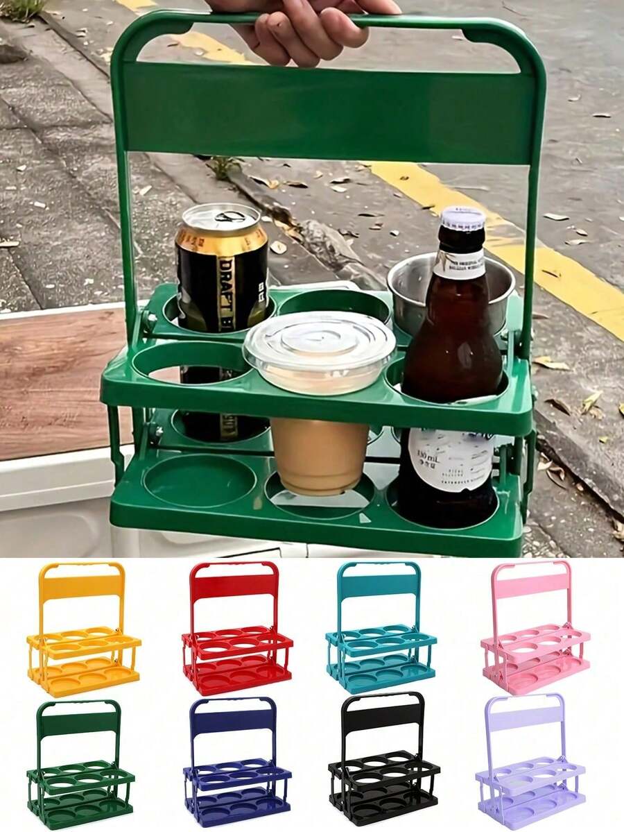 6-Slot Foldable Beverage Tray, 6-Cup Foldable Drink Holder, Portable Cup Storage Rack, Rotating Cup Organizer, Picnic Outdoor Camping Beverage Storage, Practical Party Accessory, Valentine's Day, 2026 World Cup