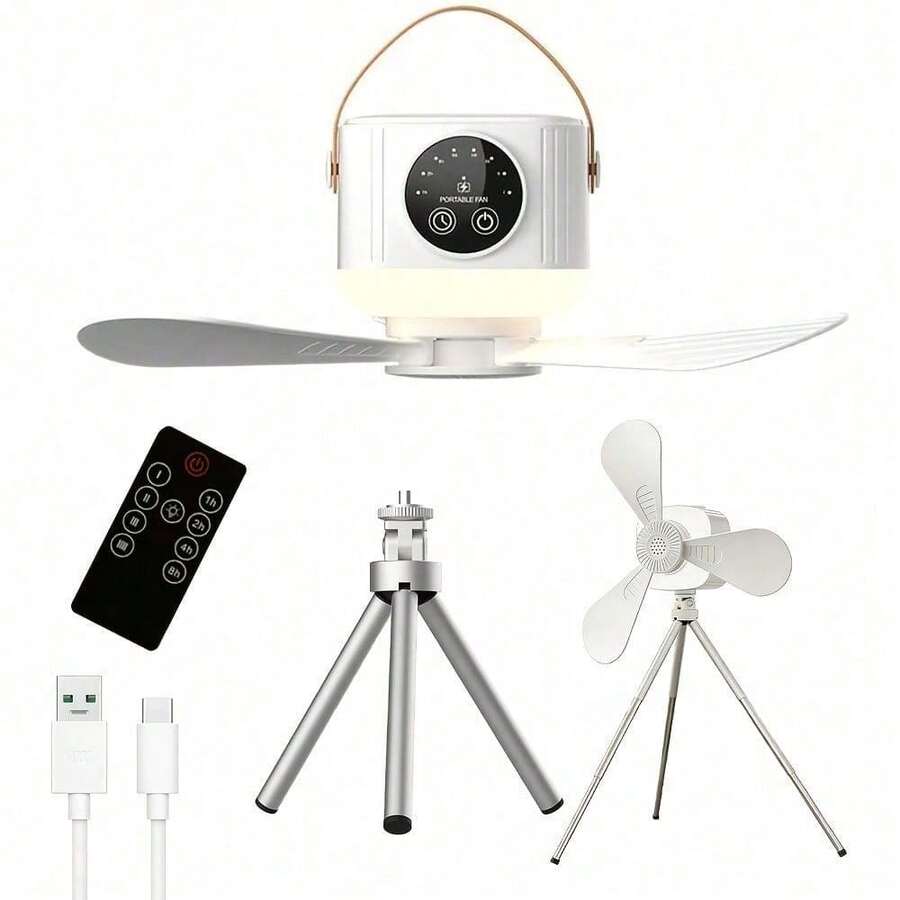 Compact Ceiling Fan for Tents, Suitable for Camping, Rechargeable Via USB, Features Adjustable Speeds And a Timer, Ideal for Outdoor Use, Includes a Mountable Bracket, Can Also Be Used As a Tabletop Fan - 1 Packung - Übersicht 1