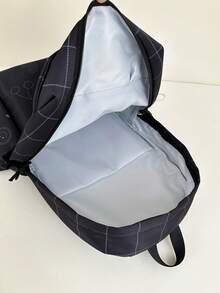 1pc Solid Color Nylon Large Capacity Backpack, Fashion Casual Student Backpack For Commuting, School, Travel, Unisex - Black - View 5