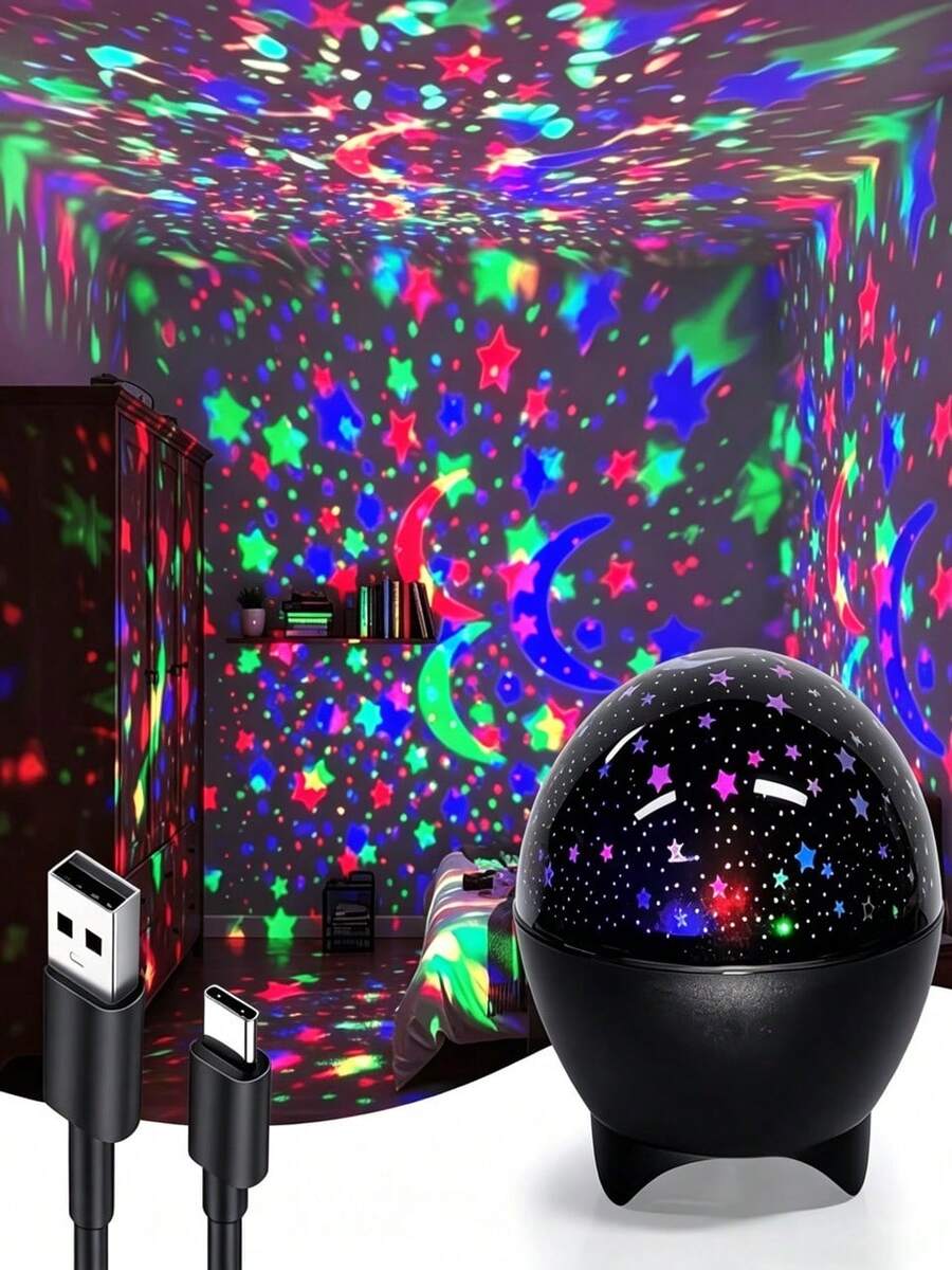 Luz de noche con proyección de sombra de luna y cielo estrellado - Iluminación de dormitorio con enchufe USB, diseño de estilo celestial, decoración de ambiente para la habitación, elección del entusiasta de la decoración del hogar, accesorio de dormitorio, perfecto para dormitorio, sala de estar, KTV, oficina y bar, luz de proyección LED
