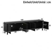 Lowboard TV Stand For Living Room / Modern TV Cabinet With 5 Doors / Arched Door Design / Ample Storage Space / Metal Feet / Suitable For The Living Room - 黑色 - 查看 3