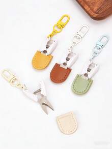 1pc DIY Pendant Exquisite Handmade Sewing Scissors Set, Mini Knitting Scissors With Leather Protective Cover, Perfect For Crochet, Embroidery, Knitting, Cross Stitch Thread Cutting, Craft Scissors, Embroidery Scissors, Cross Stitch Scissors, Tool Keychain, Yarn Scissors, Bag Charm, Car Keychain, Keychain Accessories, Women's Keychain, Birthday Gift. - Multicolor - View 4