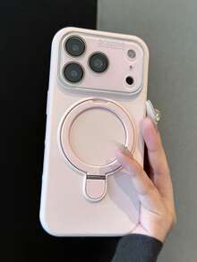 1pc Transparent Window Camera Protection Skin-Friendly Metal Magnetic Ring Stand Phone Case Compatible With IPhone 17 Pro Max 17 Pro 16 15 Pro Max Soft Silicone Back Cover - Pink - View 2