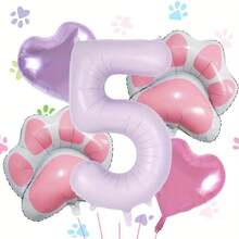 40-Inch Cream Purple Number (1-9) Aluminum Foil Balloons Set For Pet Themed Birthday Parties, Including Pink Paw-Shaped Heart Balloons, 1 Roll Of Purple Ribbons, And Inflation Straws For Pet Theme Dog Birthday Party Balloons Decorations Supplies - Purple - View 12