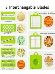 16-In-1 Multifunctional Vegetable Chopper With Handle, Includes Grater And Dicer, Suitable For Fruits, Onions, Carrots, Potatoes, Etc., With Storage Box, Perfect Christmas Gift, Kitchen Supplies, Kitchen Accessories, Grater - Grey - View 8