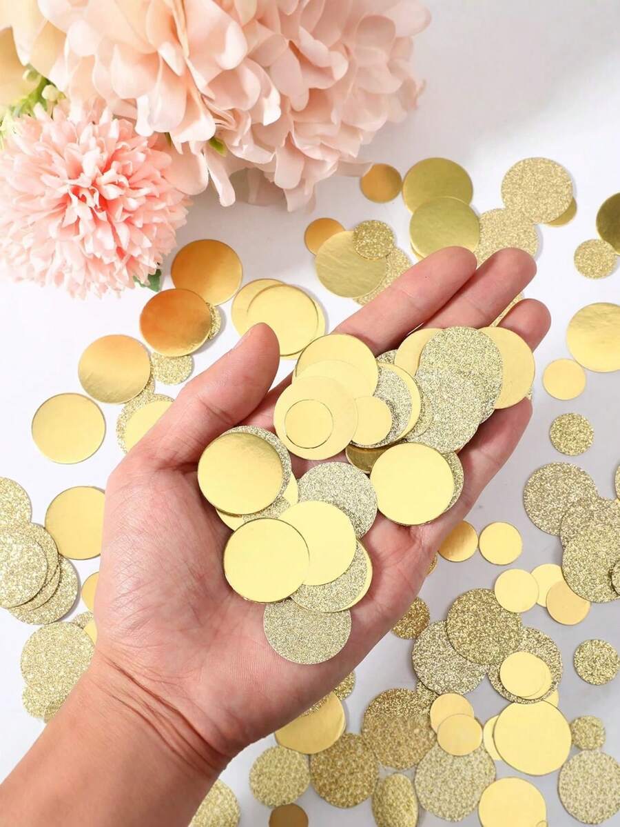 200片金色圓形亮片紙花,生日派對婚禮新娘嬰兒洗禮慶祝手工亮片波點桌面裝飾 - 金色 - 查看 1