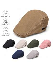 Topi Newsboy Berongga dan Bernapas, Warna Polos, Gaya Baru Musim Gugur/Dingin, Topi Beret Unisex, Topi Baseball Kasual Luar Ruangan - Sisi-sisi yang berongga - View 10