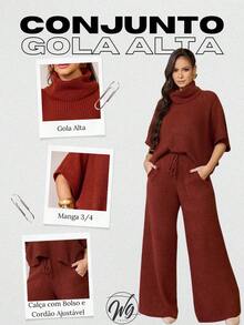Conjunto Feminino De Tricô Mousse Ponto Fang Gola Alta Inverno - Chumbo - Visão 4