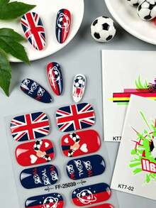 1 Set Fan Celebration Kit, British Football Style Nail Stickers + Graffiti Tattoo Stickers, Match Fan Party Atmosphere Support Tool, DIY Nail Art Stickers And Body Decoration Stickers - Multicolor - View 9