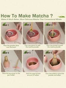 7-Piece Pink Lotus Matcha Tea Set, Japanese Matcha Whisking Set, Includes Bamboo Tea Whisk, Tea Scoop, Sifter, Ceramic Bowl, Tea Whisk Holder And Flower Holder, Traditional Matcha Making Tools, Suitable For Tea Lovers - Multicolor - View 7