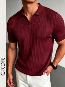 GRDR Men's Summer Airplane Collar Ribbed Solid Color Short Sleeve Knit Sweater, Suitable For Summer Outings, Essential For Fashionable Styling - Red Violet - View 5