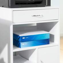 SoBuy FBT106-W Druckertisch mit Schublade und Tür Aktenschrank Rollcontainer mit Fächern Bürowagen Beistellwagen Bürocontainer weiß BHT ca: 50x75x40cm - Weiss - Übersicht 8