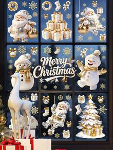 Christmas Window Clings,Snowflake Stickers,Snowman Decals,Stickers For Windows Glass,Winter Window Cling,Christmas Decorations Holiday - A - View 1