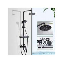 Duschsystem Regendusche Duschset Retro Bad Duschsystem mit Handbrause Rain Shower Faucet, Duscharmatur Komplettset, Duschset - Schwarz - Übersicht 1