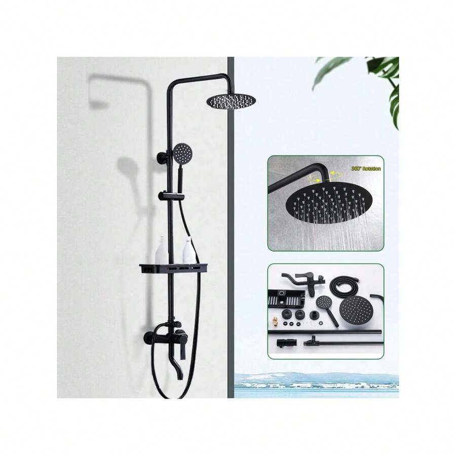Duschsystem Regendusche Duschset Retro Bad Duschsystem mit Handbrause Rain Shower Faucet, Duscharmatur Komplettset, Duschset - Schwarz - Übersicht 1