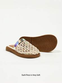 Braided Closed Toe Slide Sandals, Holographic Strap Non-Slip Soft Sole Kids Summer Shoes - Beige - View 6