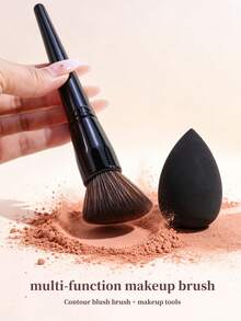 1pc Ultra Soft Large Powder Brush, Professional Face Makeup Brush For Flawless Base And Blush Effect, Synthetic Bristles, Black Handle, Fluffy Makeup Brush, Professional Powder/Blush Brush For Airbrushed Finish - Multicolor - View 4