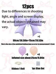 12/1pc Large Light Purple Bow Aluminum Foil Balloon, Purple Macaron Color Latex Balloon Set, Includes Ribbon And Glue Dot Accessories, Suitable For Wedding, Engagement, Anniversary, Princess Party, Birthday Decoration - A - View 5