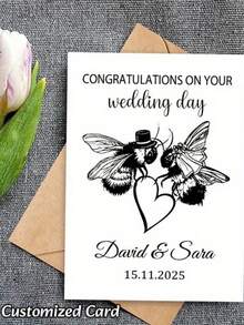 Personalized Wedding Greeting Card, Elegant Wedding Bee Couple Design, Suitable For Bride And Groom, Engagement, Anniversary, Wedding Gift - Multicolor - View 6
