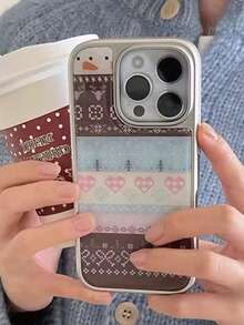 1PC Ins Red Brown Heart IMD Full Coverage Shockproof TPU Phone Case Compatible With Apple 11 Pro Max/12 Pro Max/13 Pro Max/14 Pro Max/15 Pro Max/16 Pro Max/17 Pro Max - Multicolor - View 1