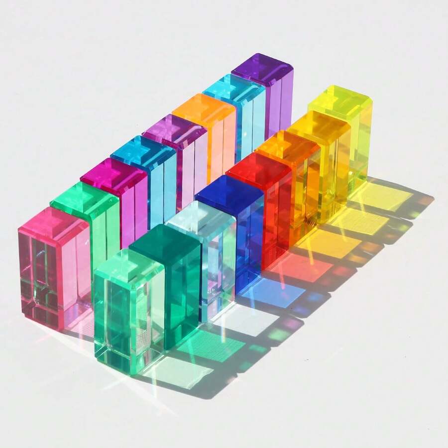 Rainbow Crystal Acrylic Strip Blocks Rectangle Stacking Gem Blocks For Kids 10 Colors Gem Cubes Stacking Educational Sensory Light Learning Toys