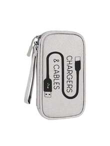 便攜式數據線收納袋，卡通「CHARGERS& CABLES」字母圖案，適用於行動硬碟、行動電源、耳機、充電器、手機殼、無線藍牙耳機，適合商務旅行、學校、大學、辦公室、返校用品，大學生必備充電器收納/線材收納/行動電源/手機充電器，女性禮物，教師節，返校季 - 彩色 - 查看 14